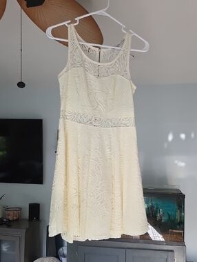 Lace Fit-and-Flare Sleeveless Dress in Cream